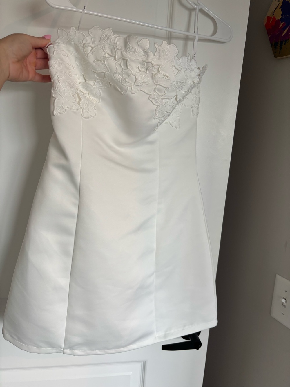 Lulu's White Strapless Floral Appliqué Mini Dress